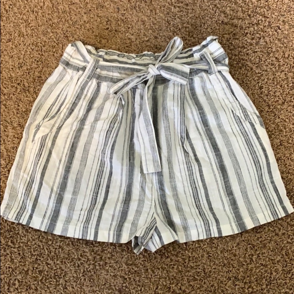 Grey and white paper bag shorts